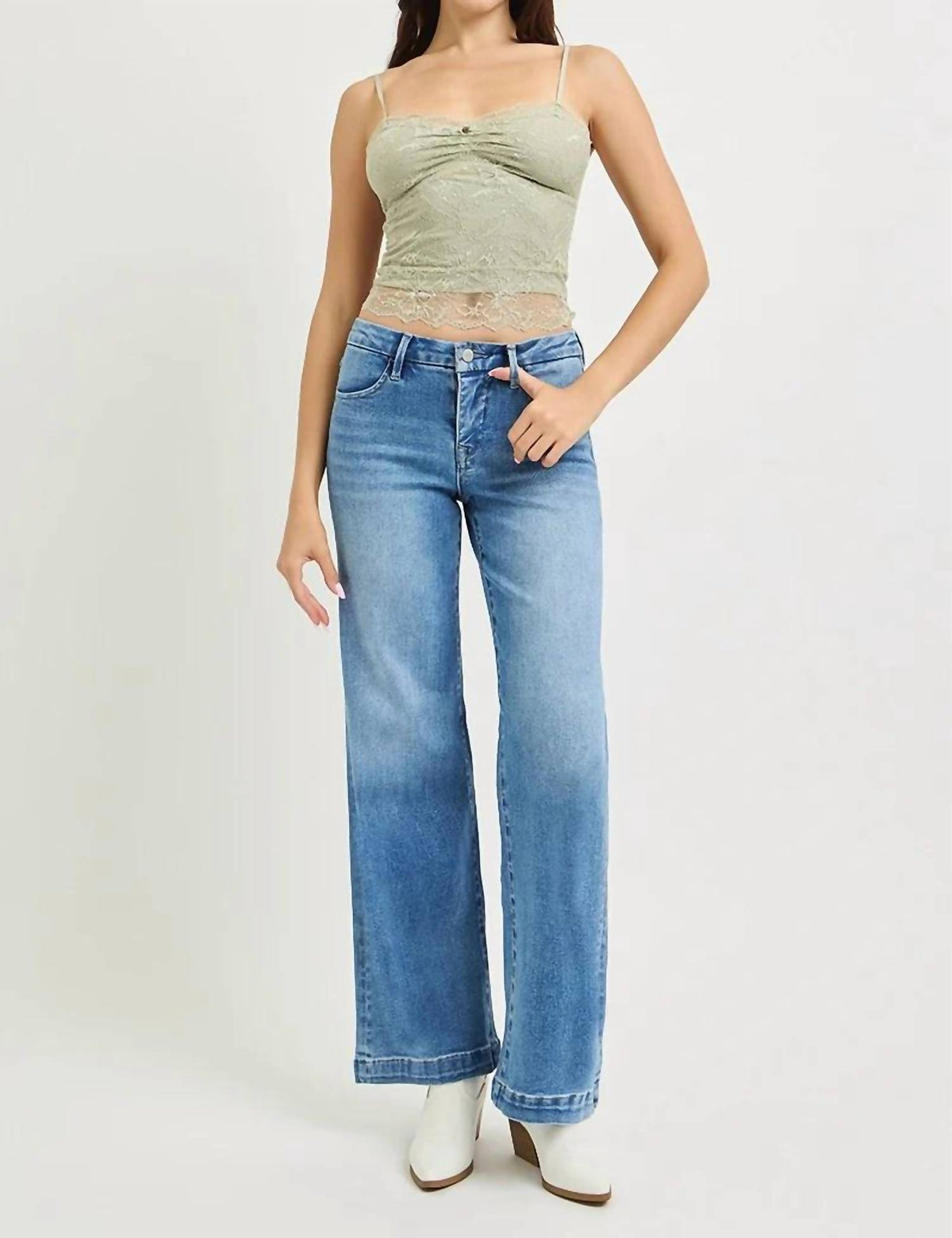 Risen - Tummy Control Mid Rise Wide Straight Jeans