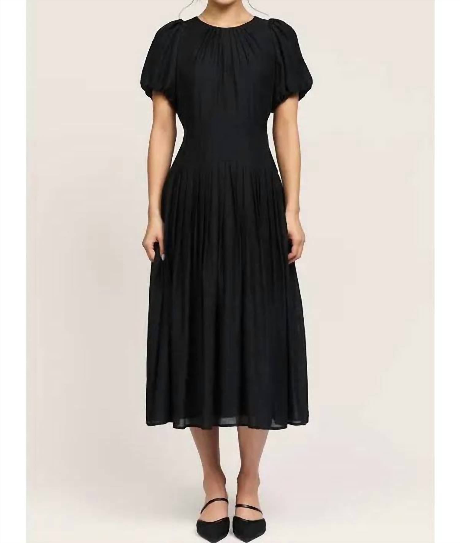 Current Air - Puff Sleeve Pleated Midi Dress