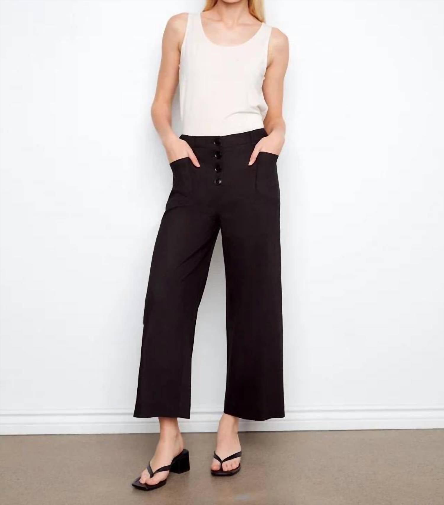 Charlie B - Stretch Linen Wide Leg Button Front Pants