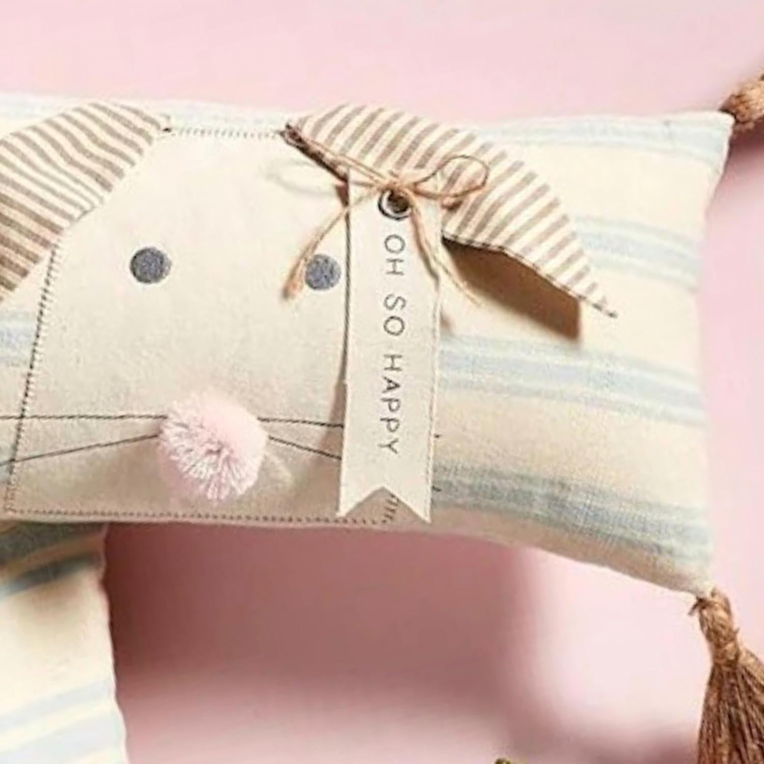 Mudpie - Oh So Happy Bunny Striped Pillow