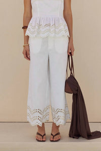 English Factory - Eyelet Trim Linen Wide Leg Pants