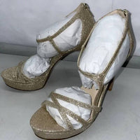 PELLE MODA Women's Oneda Platform Heel Sandals in platinum gold metallic - women's sandal - detail view