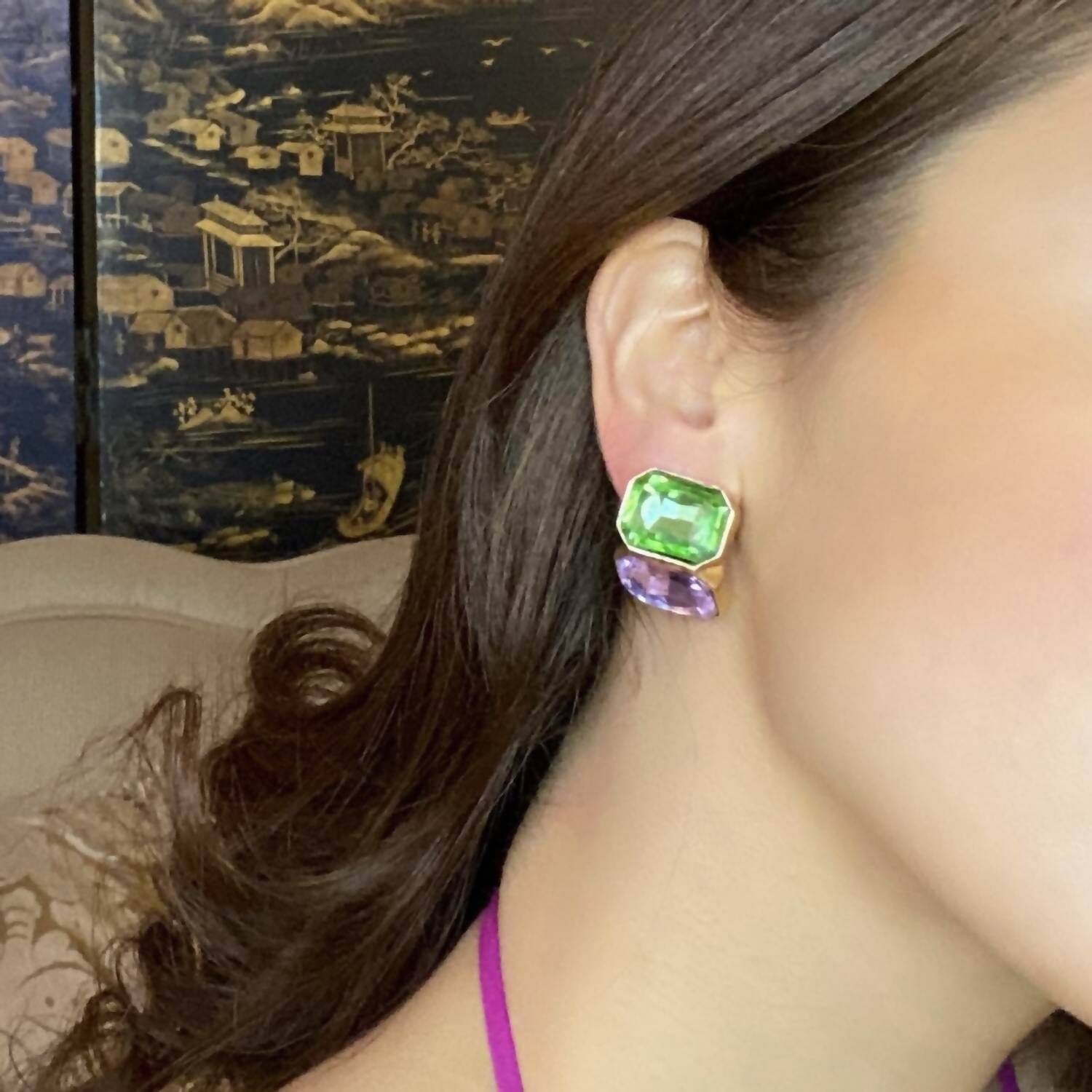 Michael Nash Jewelry - Women's Clara Amethyst Double Stone Clip Earrings