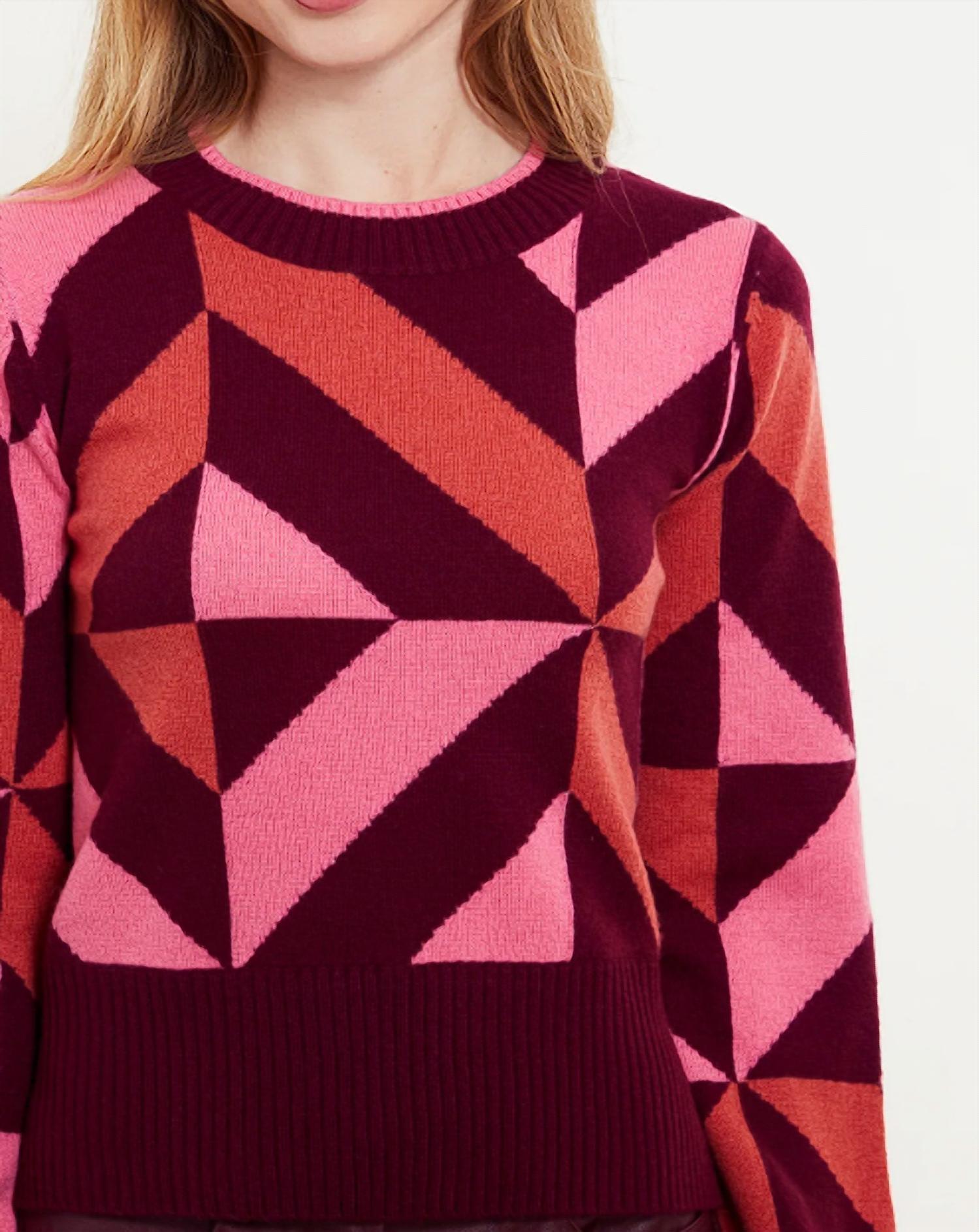 &Isla Gabby Geo Crew Top in barolo multi - women's sweater - detail view