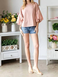 Oli & Hali - Washed Bubble Sleeve Knit Top