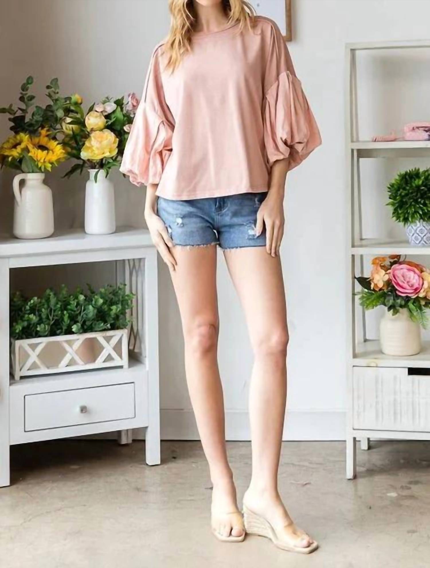 Oli & Hali - Washed Bubble Sleeve Knit Top