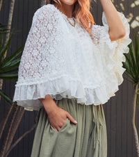 Urban Daizy Ruffle Flutter Sleeve Lace Top in white - women's blouse - view 7