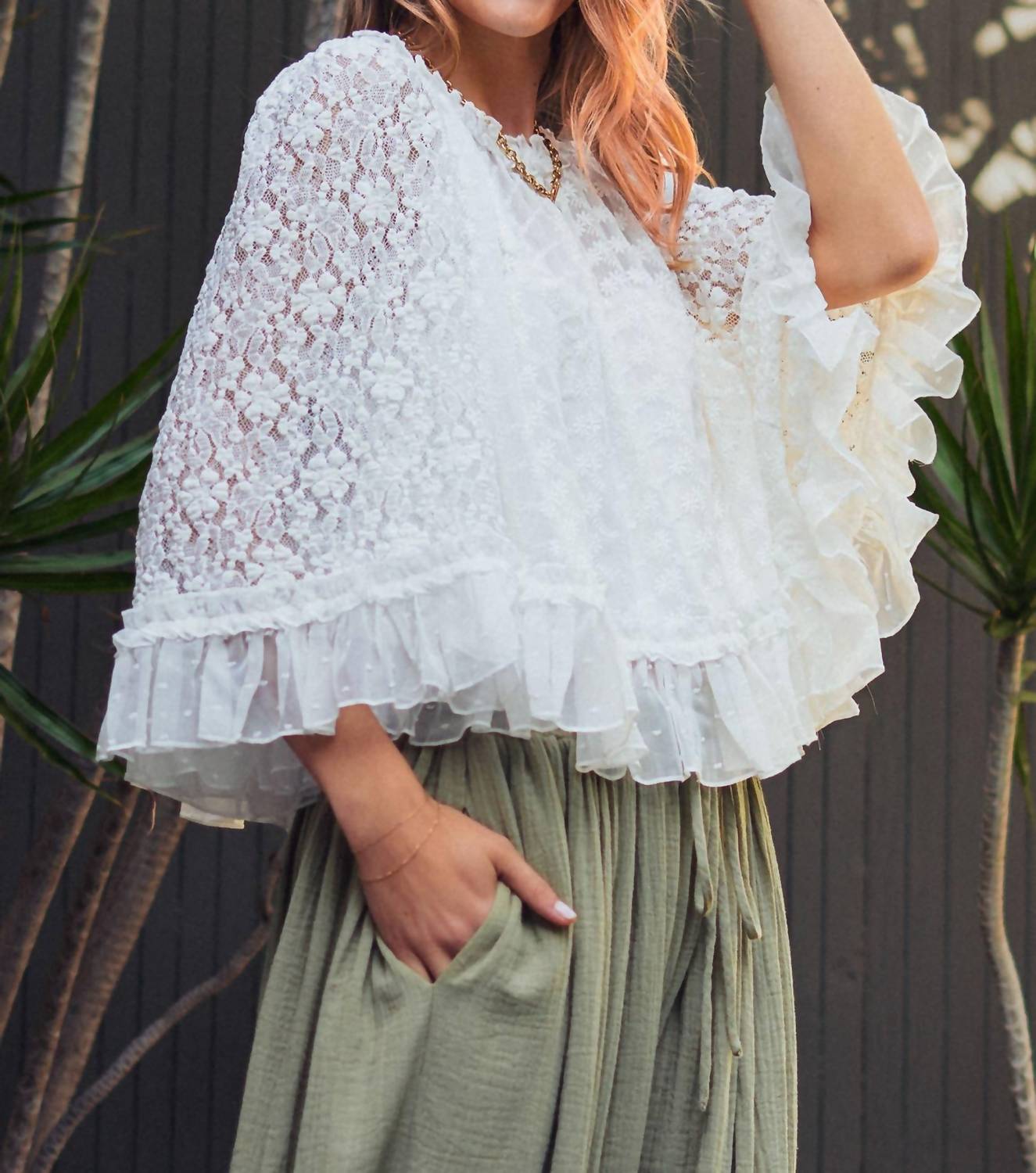 Urban Daizy Ruffle Flutter Sleeve Lace Top in white - women's blouse - view 7