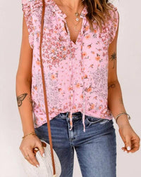 Shiying Fashion - Women's Floral Tie Sleeveless Top