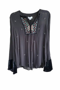Velvet By Graham & Spencer - Becky Beaded Long Sleeve Silk Top