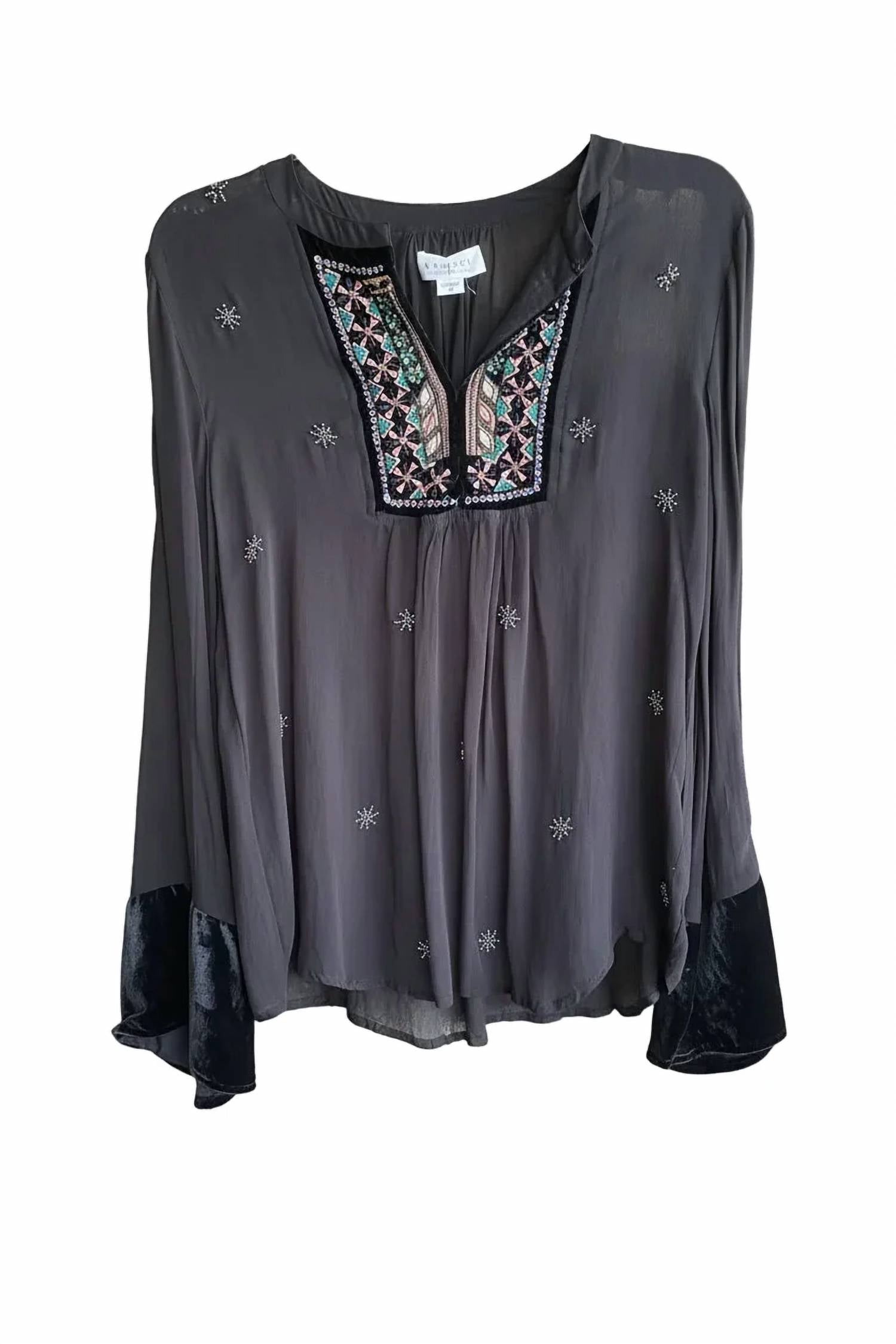 Velvet By Graham & Spencer - Becky Beaded Long Sleeve Silk Top