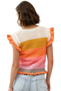 Blue B - Keesha Crochet Knitted Multi Stripe Ruffle Sleeve Top
