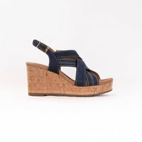 Clarks Women's Sabina Sling Cork-wrapped Wedge in navy nubuck - women's sandal