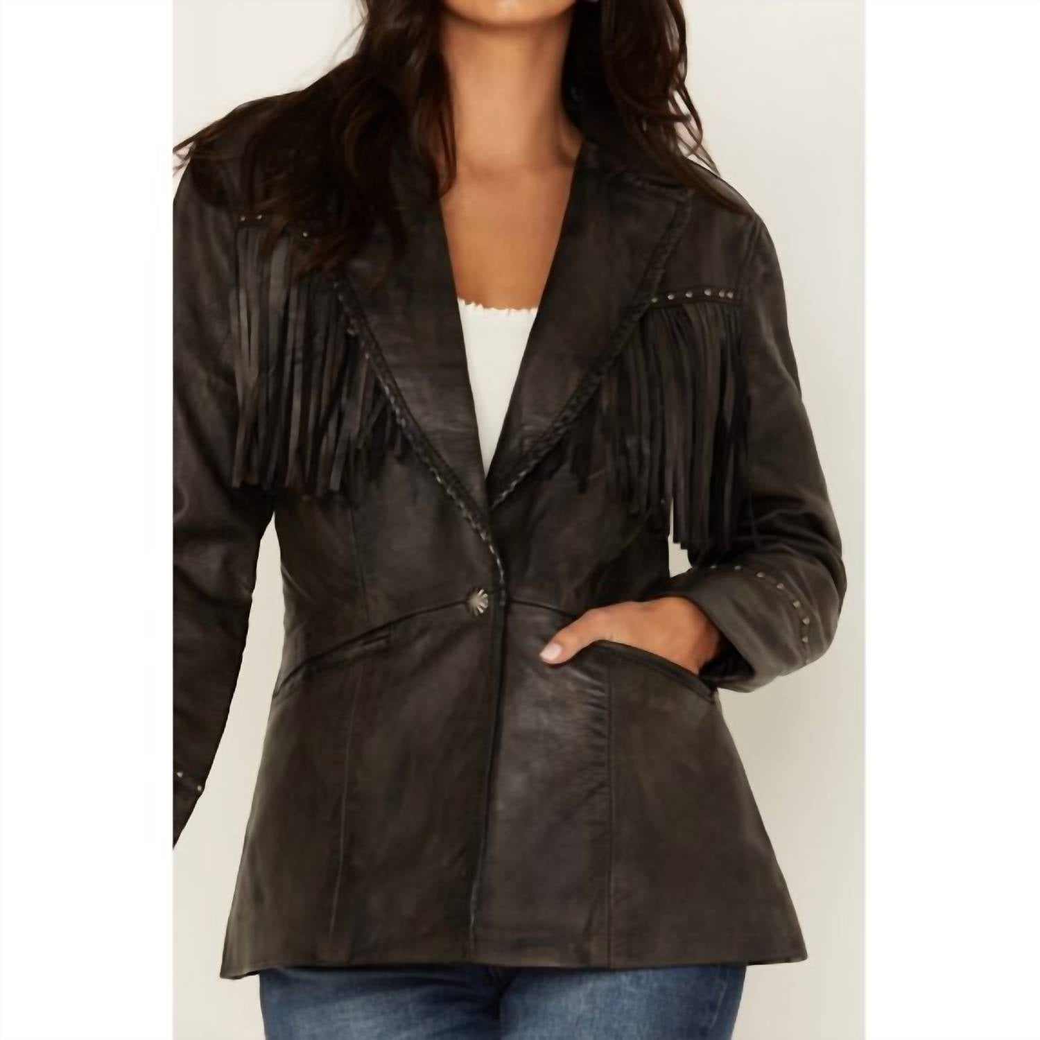 Cripple Creek - Women's Antique Studded Fringe Lamb Nappa Snap Blazer