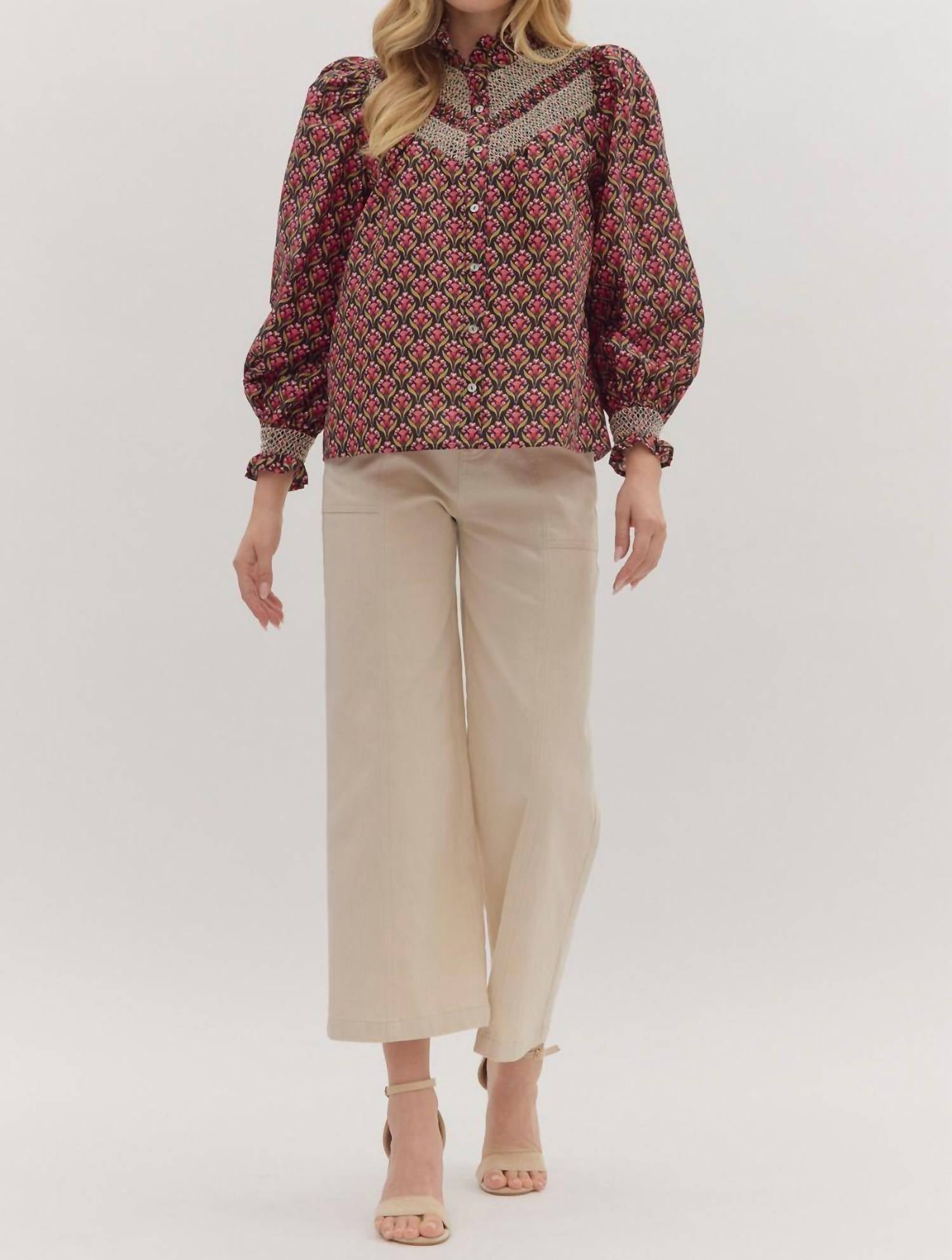Entro - Floral Yoked Long Sleeved Top