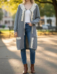 Pol - Long Lace Detailed Oversize Cardigan