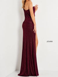 JOVANI Classy Drape Dress in burgundy - women's dress - detail view