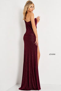 JOVANI Classy Drape Dress in burgundy - women's dress - alternate view