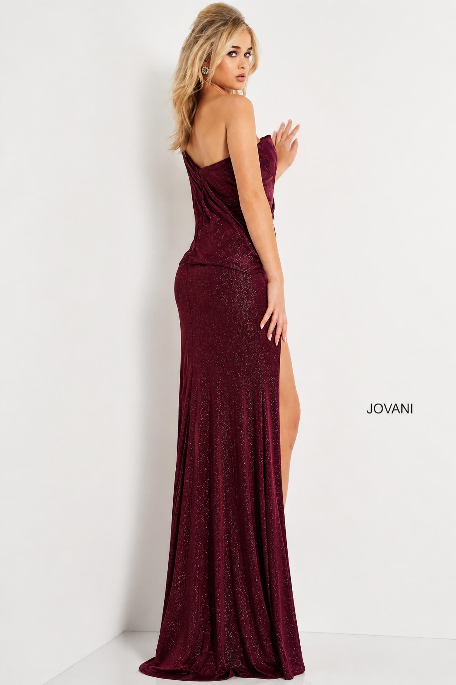 JOVANI Classy Drape Dress in burgundy - women's dress - alternate view