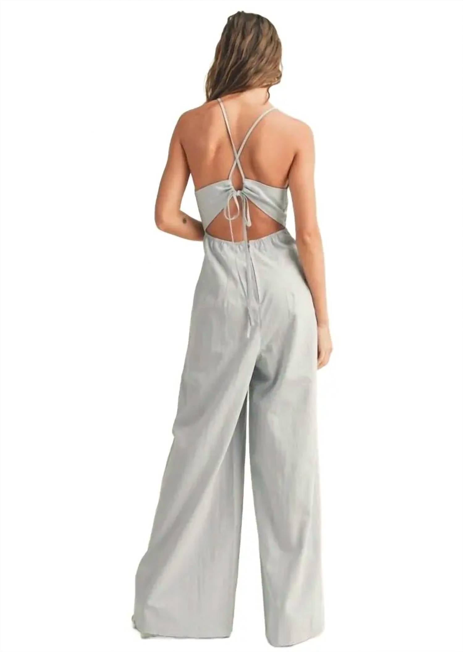 Miou Muse - Washed Cotton Halter Jumpsuit