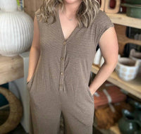 Very J - Striped Button Front Jumpsuit