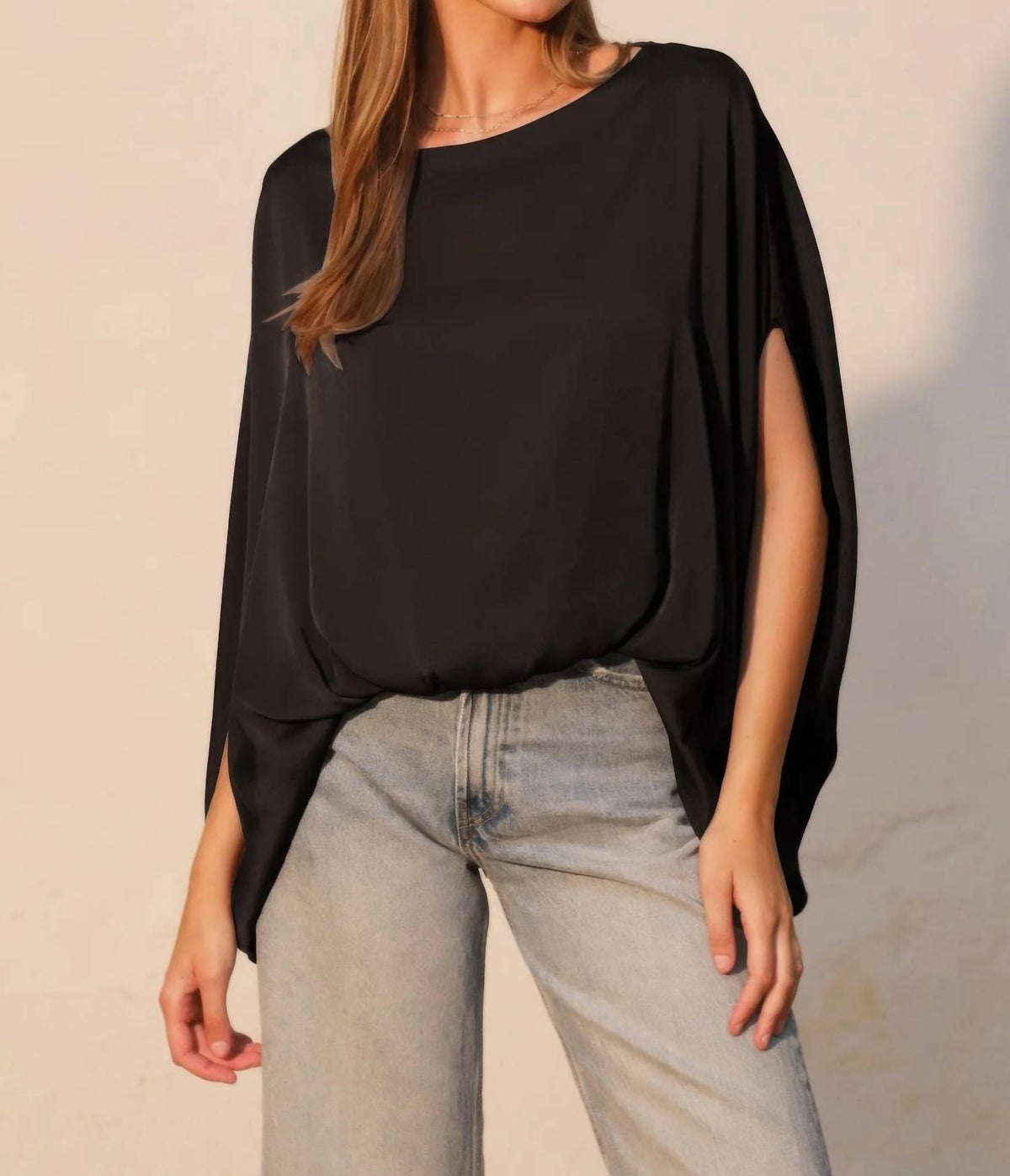 Tyche - Washed Poly Silk Boat Neck Caftan Top