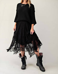 Easel - Alana All Over Lace Sharkbite Maxi Skirt