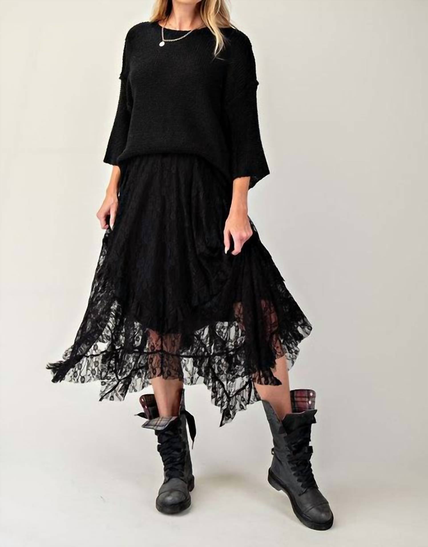 Easel - Alana All Over Lace Sharkbite Maxi Skirt
