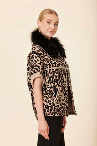 Dolce Cabo - Faux Fur Collar Short Sleeve Cardigan