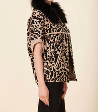 Dolce Cabo - Faux Fur Collar Short Sleeve Cardigan
