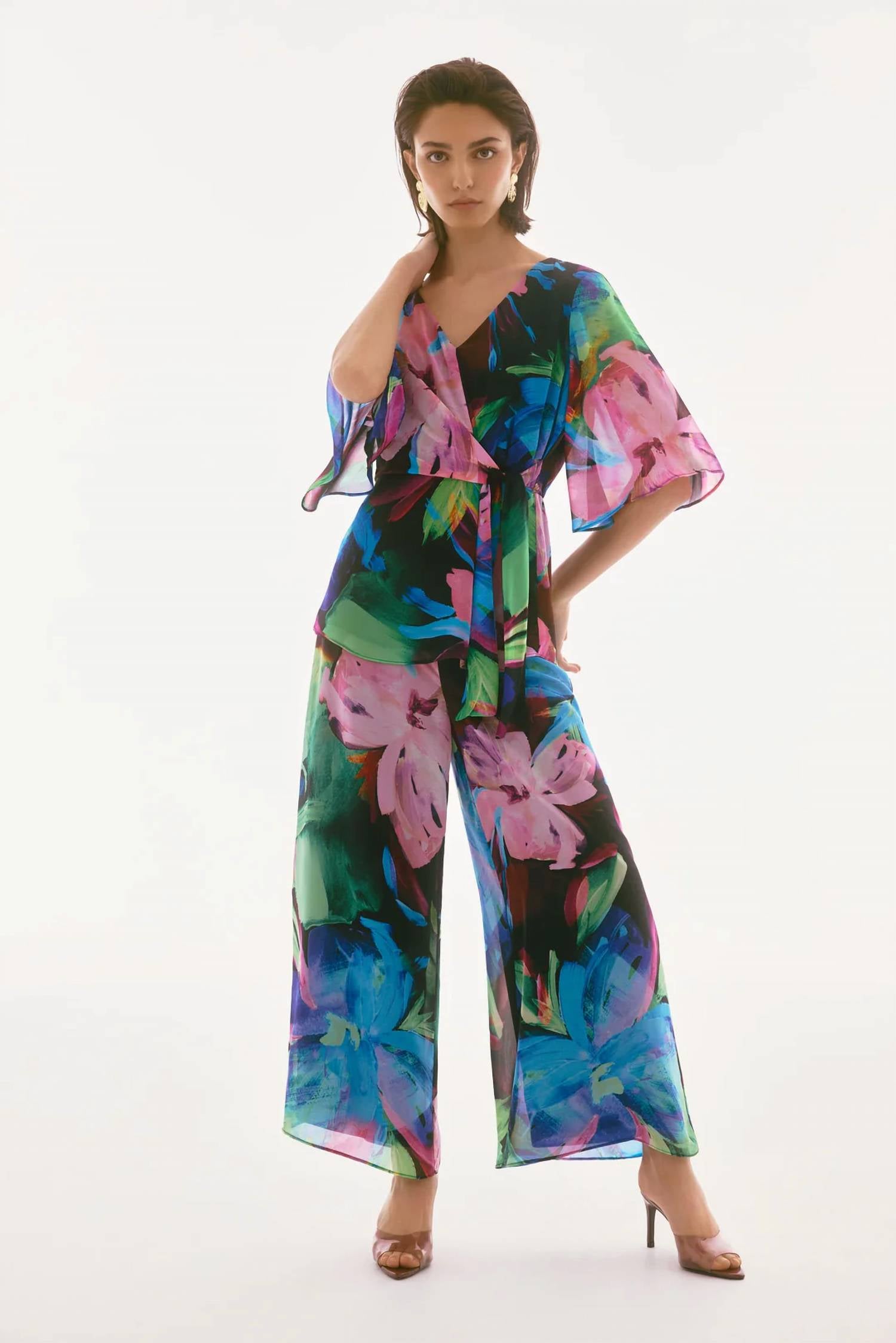 Joseph Ribkoff - CHIFFON FLORAL PRINT WIDE LEG PANTS