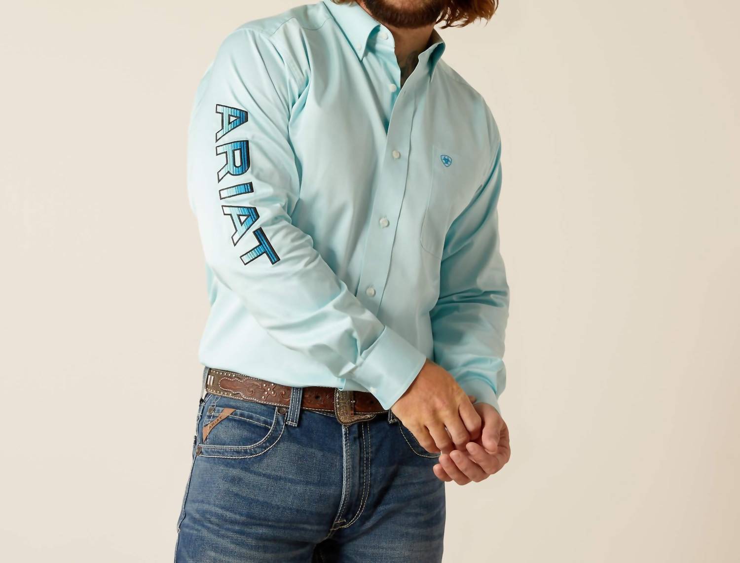 ARIAT Team Logo Twill Shirt in light aqua - men's shirt