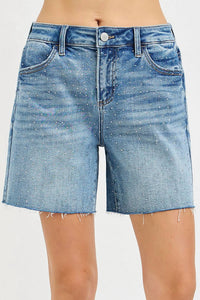 Risen - Justine Rhinestone Mid Length Jean Shorts