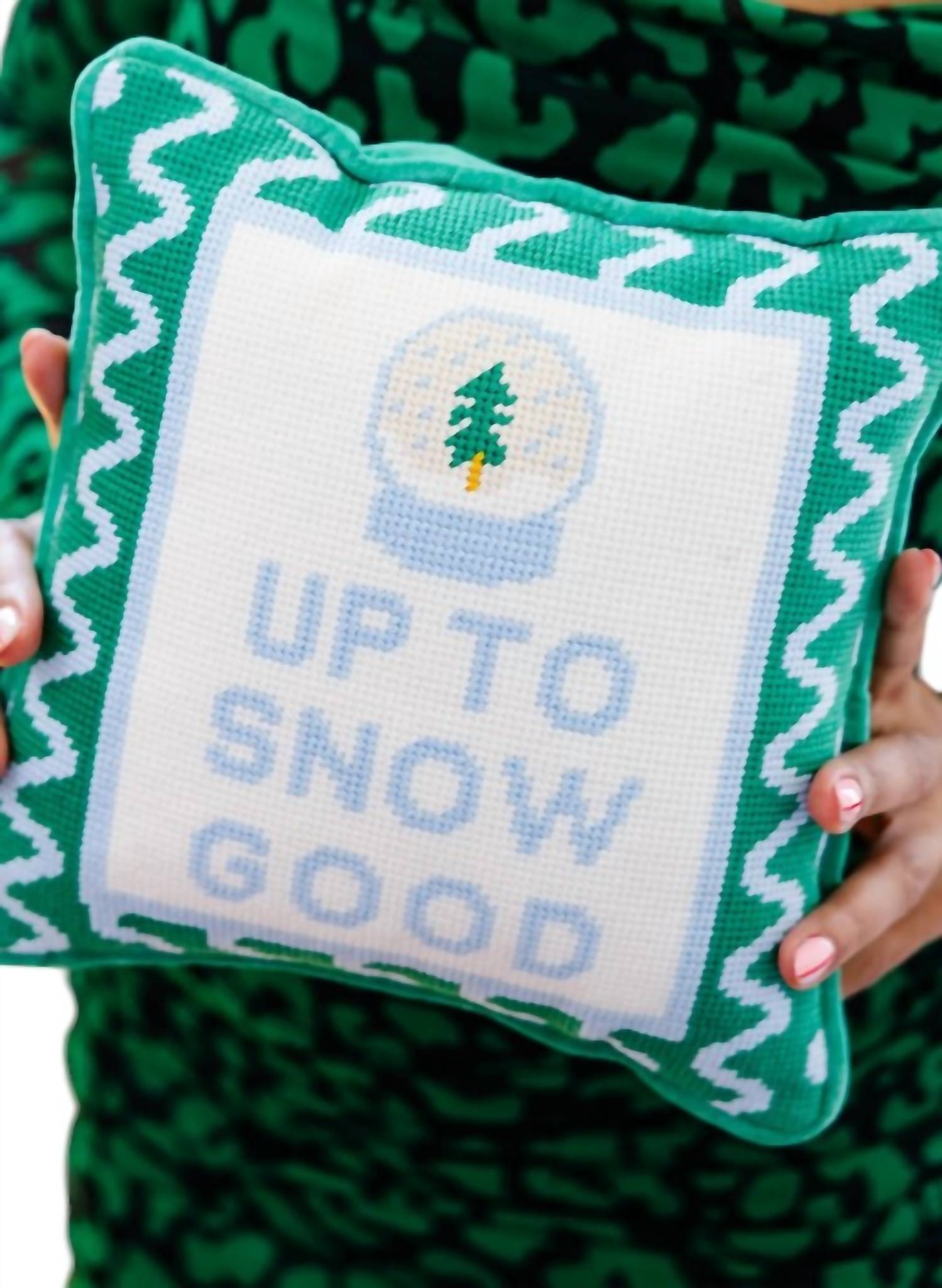 Furbish Studio Vibrant Patterns Needlepoint Pillow in up to snow good - item - detail view