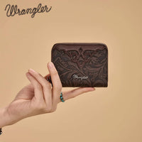 Wrangler Tooled Zip-Around Wallet in coffee - women's bag - detail view