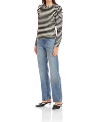 Fifteen Twenty Leila Puff Sleeve Top in stripe 1 - women's long sleeve top - detail view