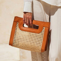 The Winding Road - Rattan Cane Weave Handbag With Leather Trim