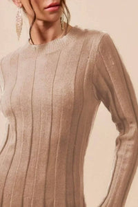 Bluivy - Ribbed Knit Long Sleeve Sweater Dress