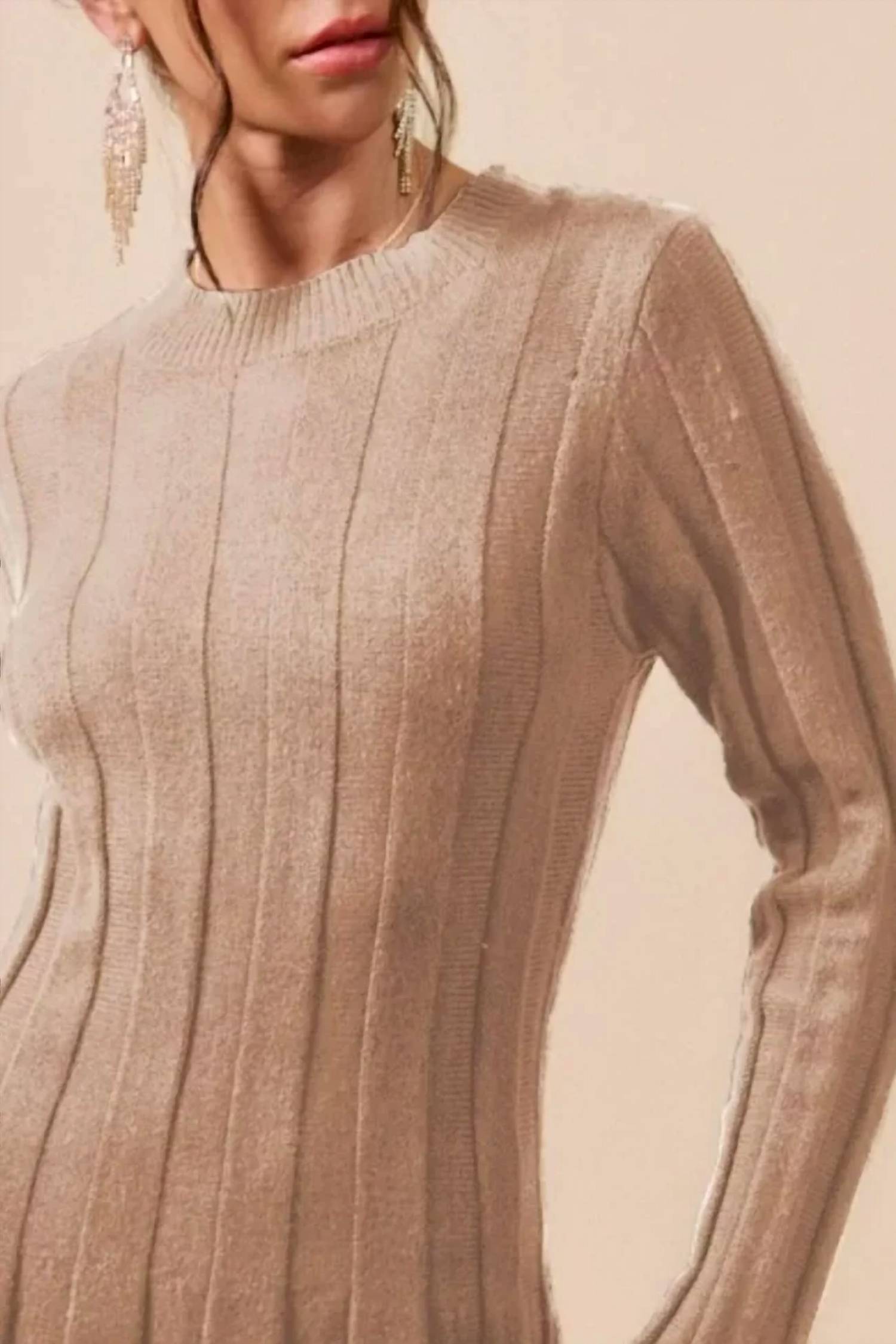 Bluivy - Ribbed Knit Long Sleeve Sweater Dress