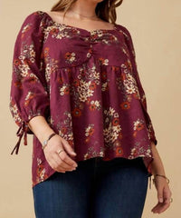 Hayden La - Mixed Floral Tie Sleeve Top - Plus