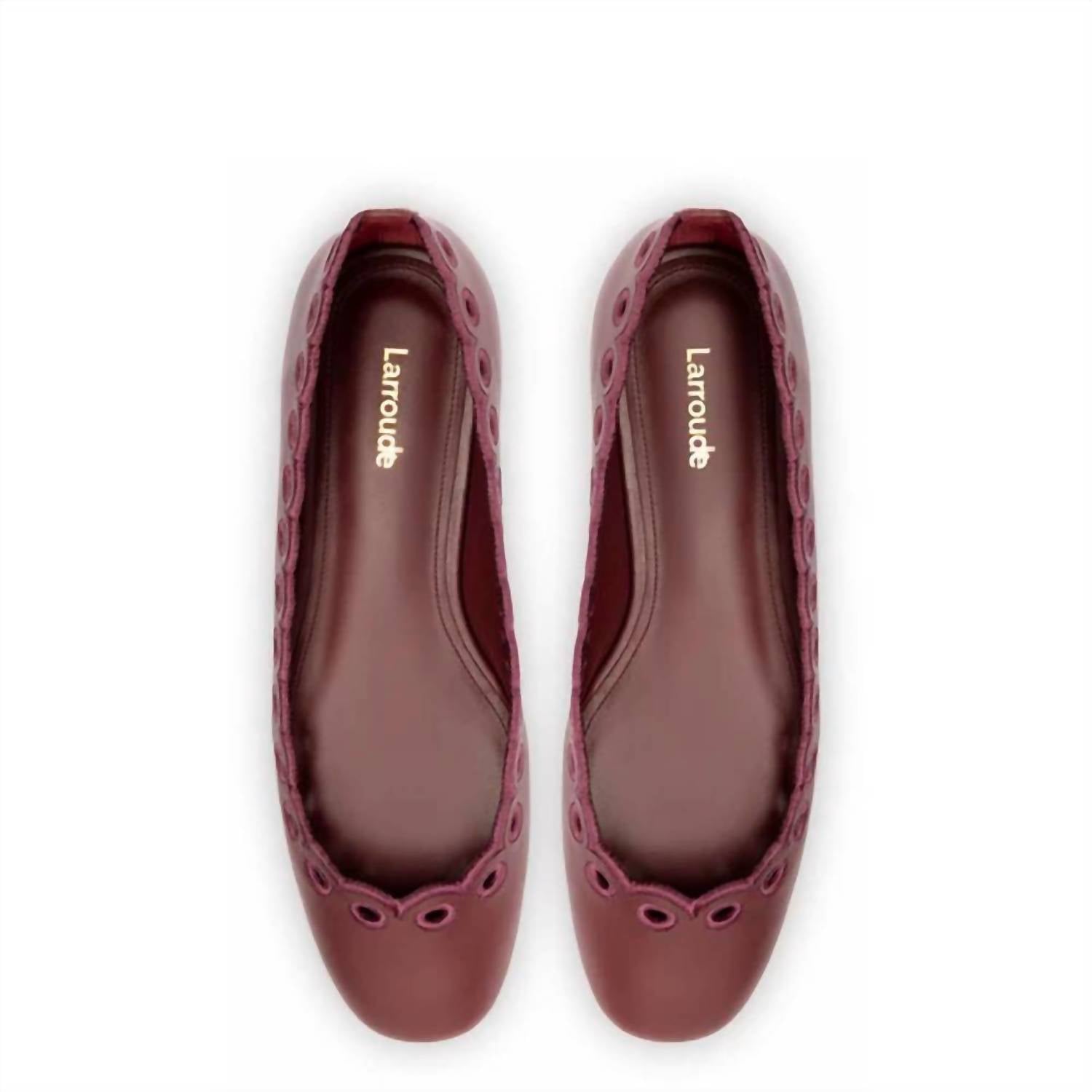 Larroude Women's Meghan Broderie Flat Shoe in burgundy - women's flats - alternate view