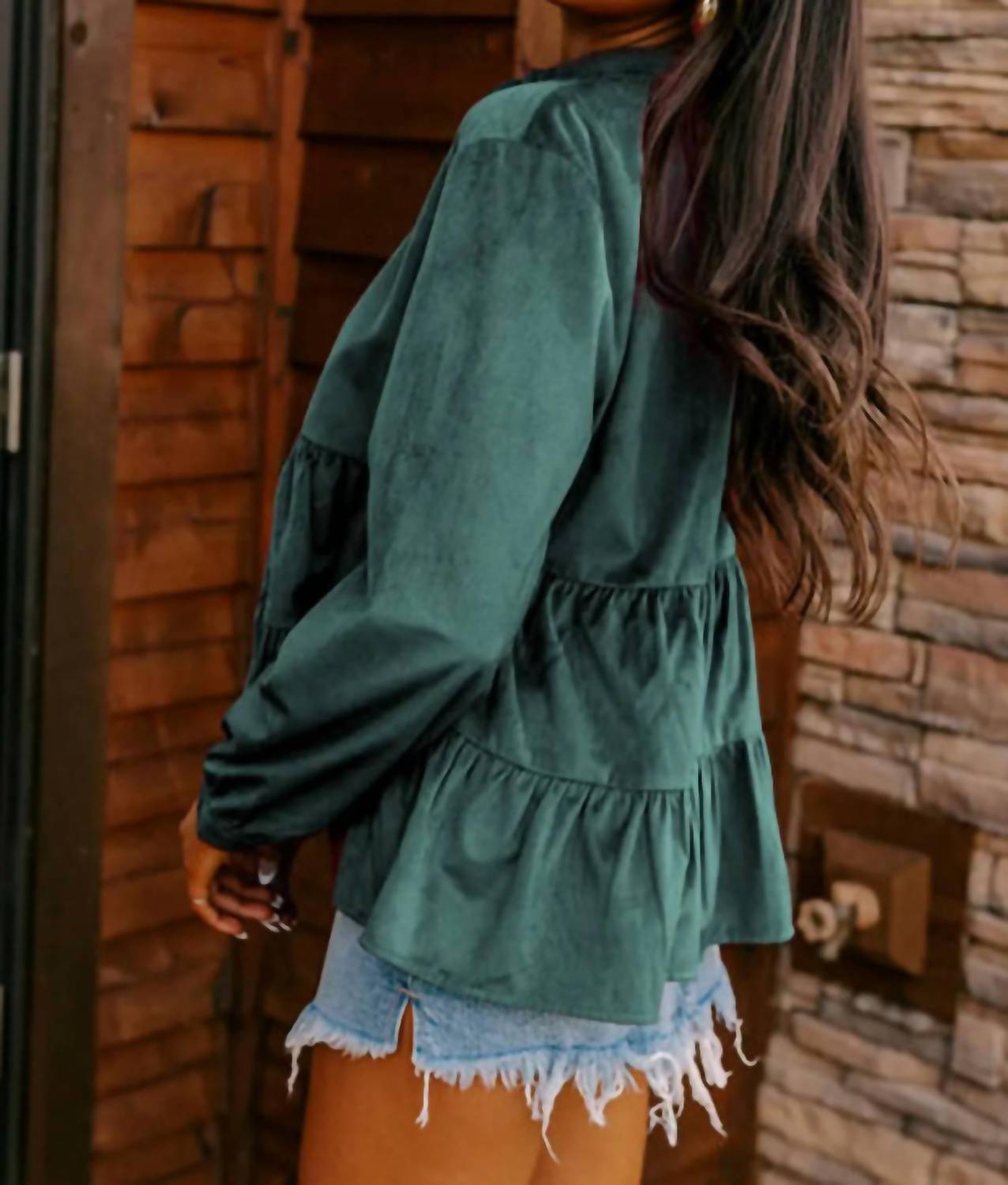 Shop Lala Loo - Corduroy Ruffled Tiered Shirt