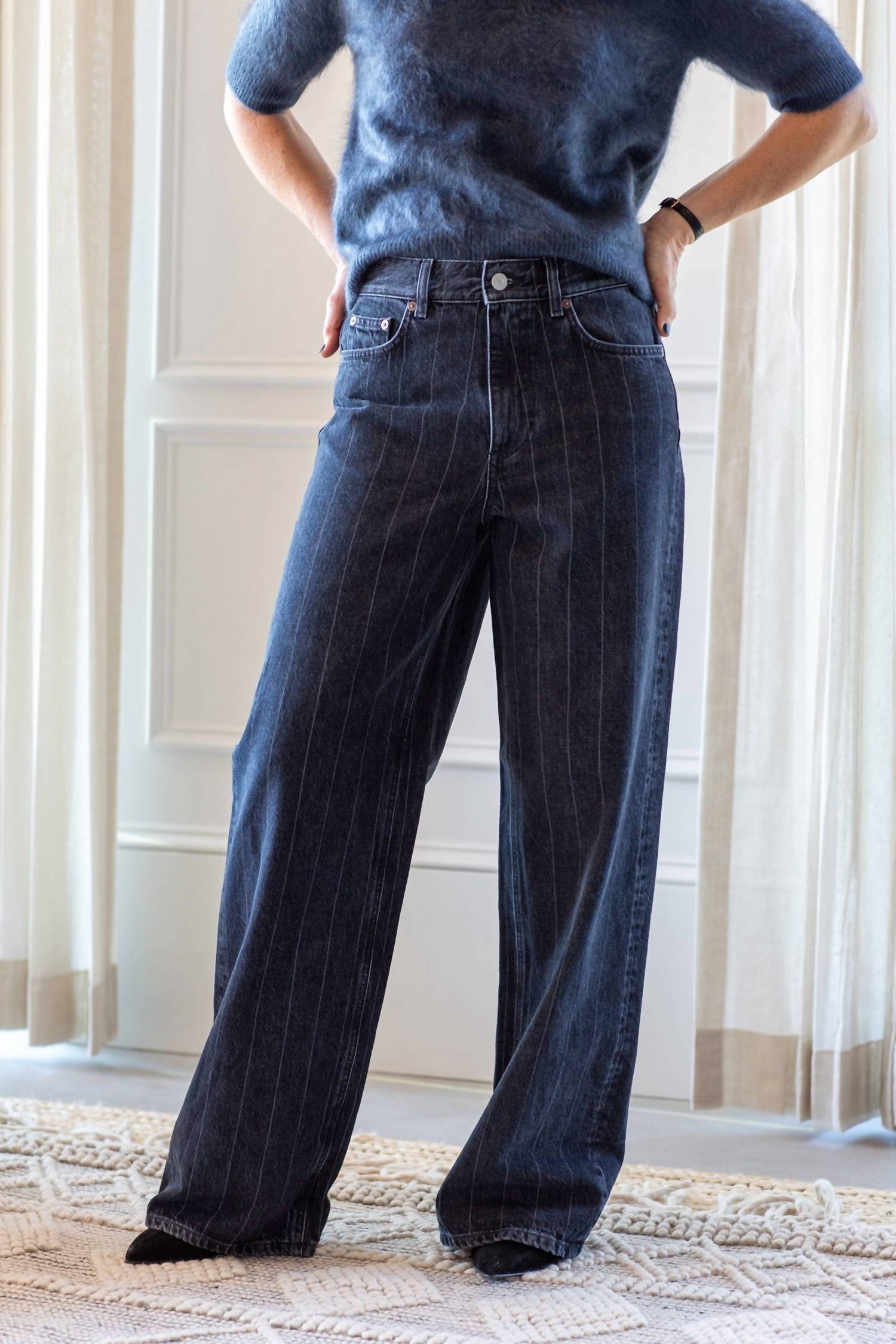 House of Dagmar Baggy Fit Stripe Denim Jeans in black - women's jeans - view 4