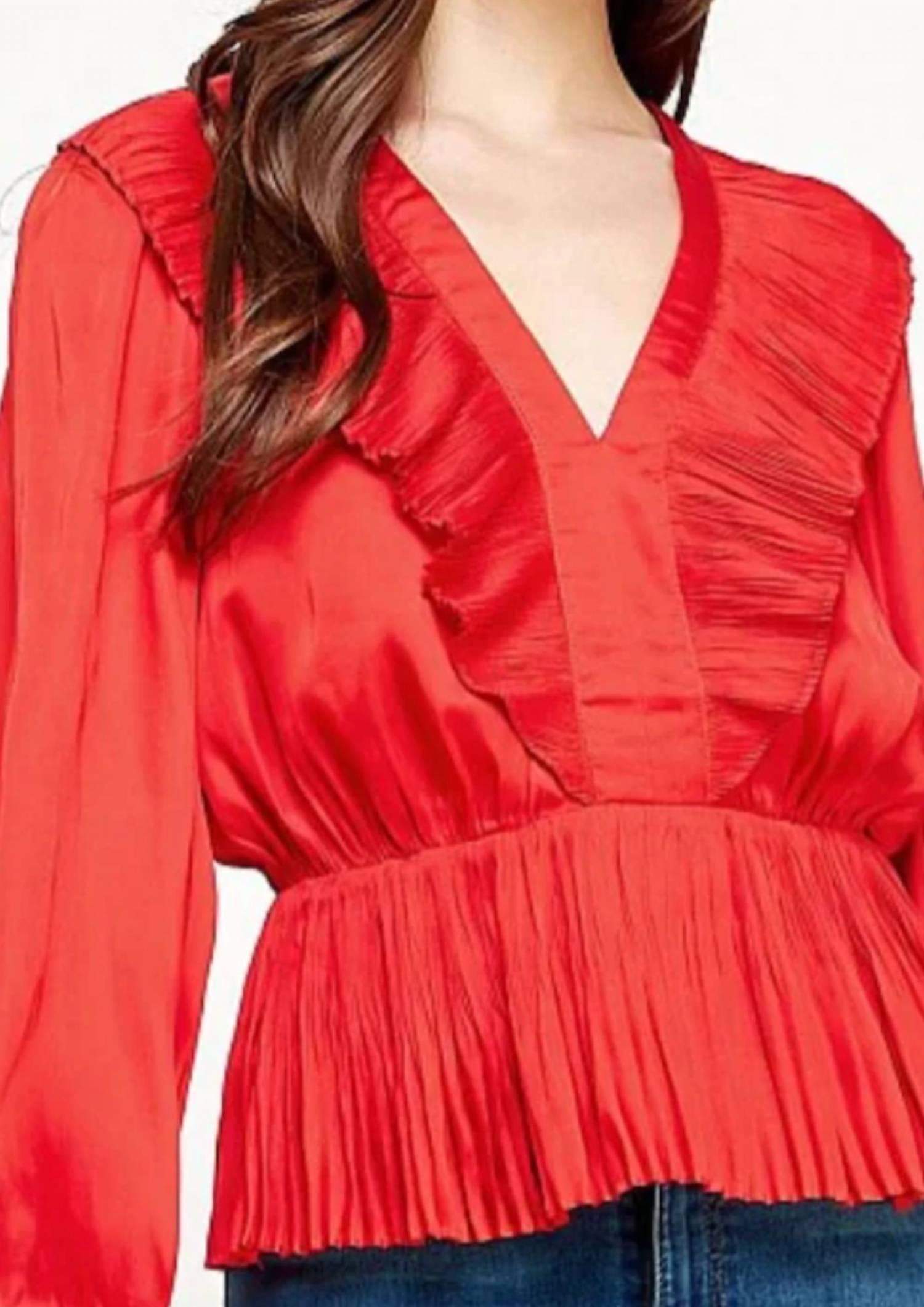 Strut & Bolt - Pleated Satin Ruffle Peplum Top