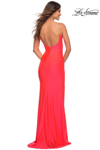La Femme Scoopneck Jersey Prom Dress in neon coral - women's dress - alternate view