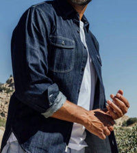 Hiroshi Kato Brace Rugged Vintage Workwear Shirt in indigo - men's long sleeve top - detail view