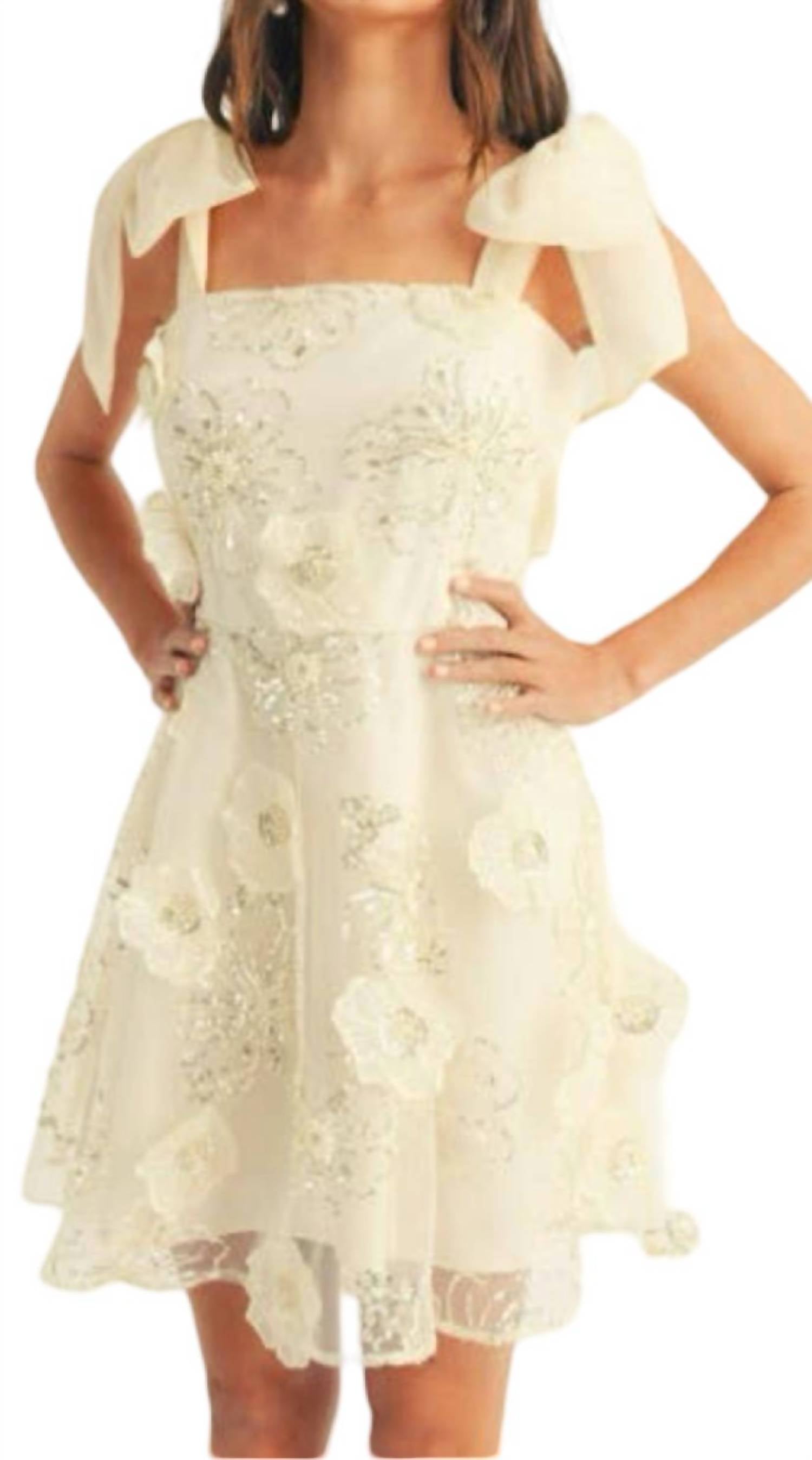 Just Me - 3d Floral Mesh Shoulder Strap Mini Dress