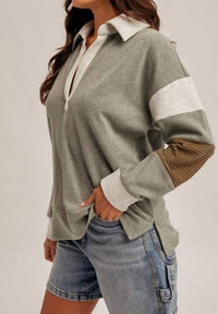 Hem & Thread - Brushed Jersey Stripe Mix Color Block Pullover