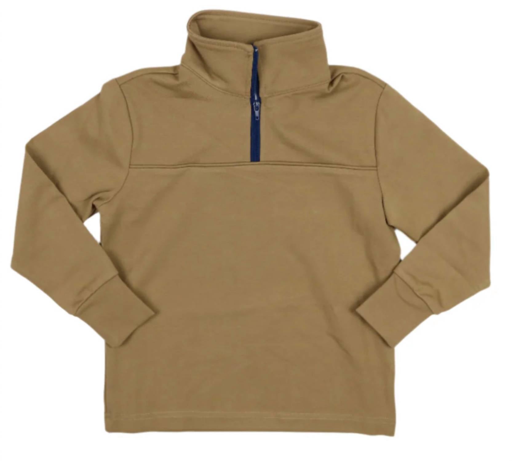 Blue Quail Clothing Co. Quarter Zip Performance Pullover Top in khaki - kids' long sleeve top - alternate view