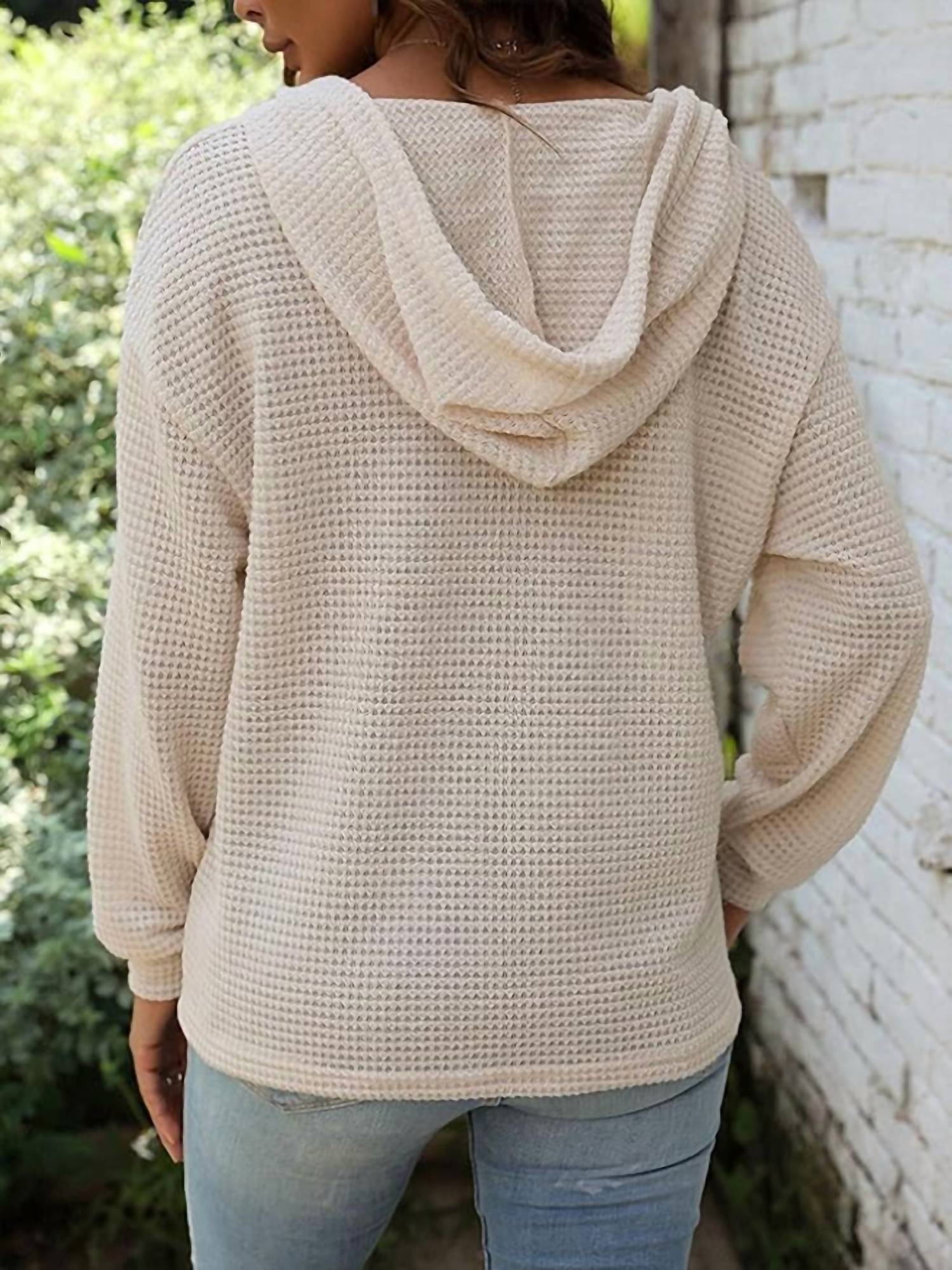 Lily Clothing Waffle Button-up Hoodie Pullover in apricot - women's top - view 5